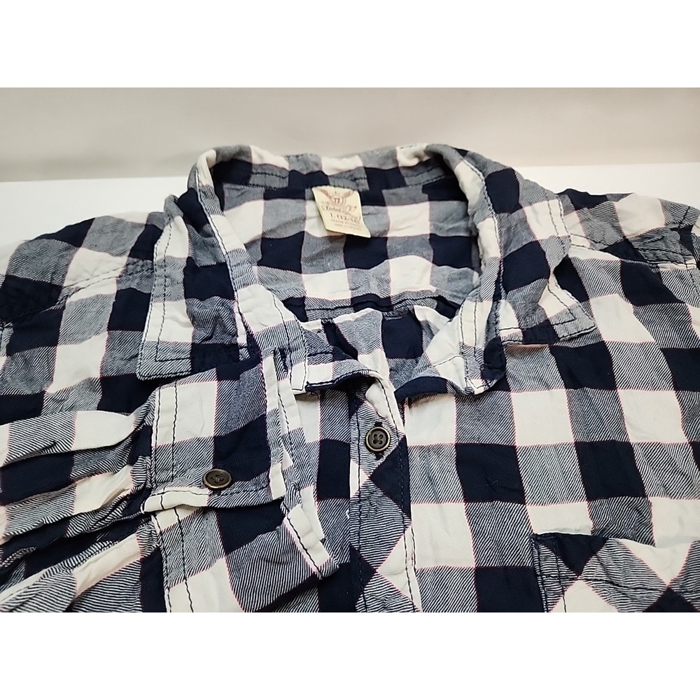 Faded Glory Womens Flannel Plaid Button Up Shirt Blue White Large 12-14